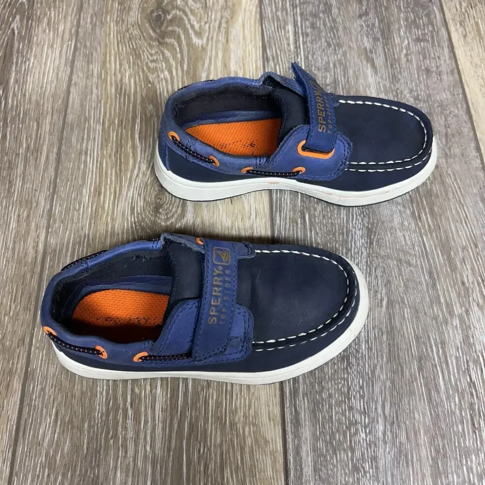 Sperry Cupsole Navy Blue Orange Deck Boat Shoes Kids Youth US Size 9.5M YB48896
